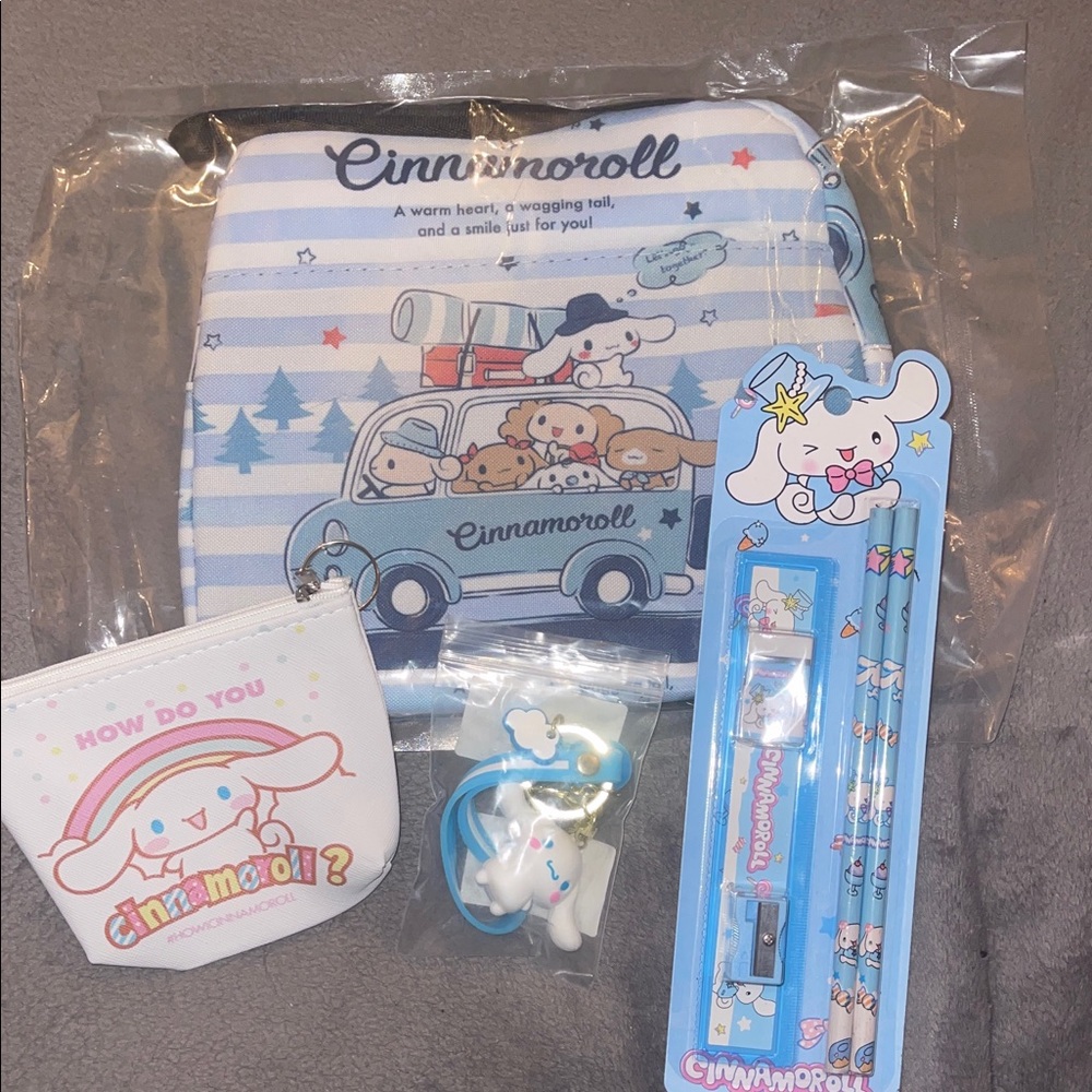 Cinnamoroll Hello Kitty bundle Stationery and lunch bag keychain Pouch Set nwt